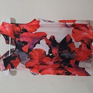 DKNY Red and Black Floral Blouse